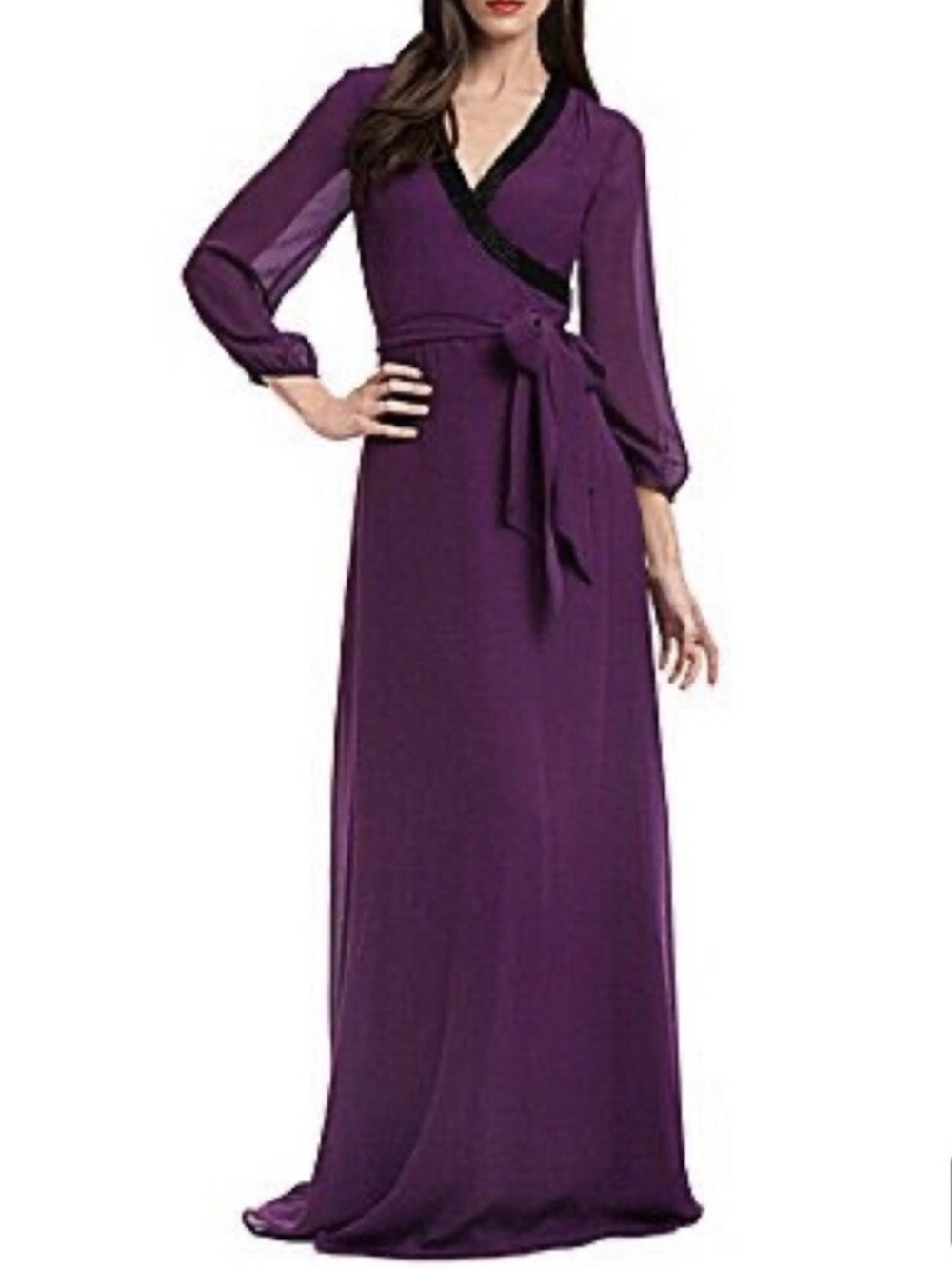Badgley Mischka, Purple with Black Beaded Trim Gown, Size 8